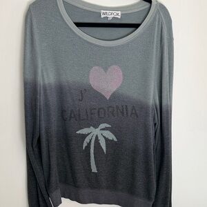 Wildfox Ombre Gray Pullover with Pink Heart & Palm j’California